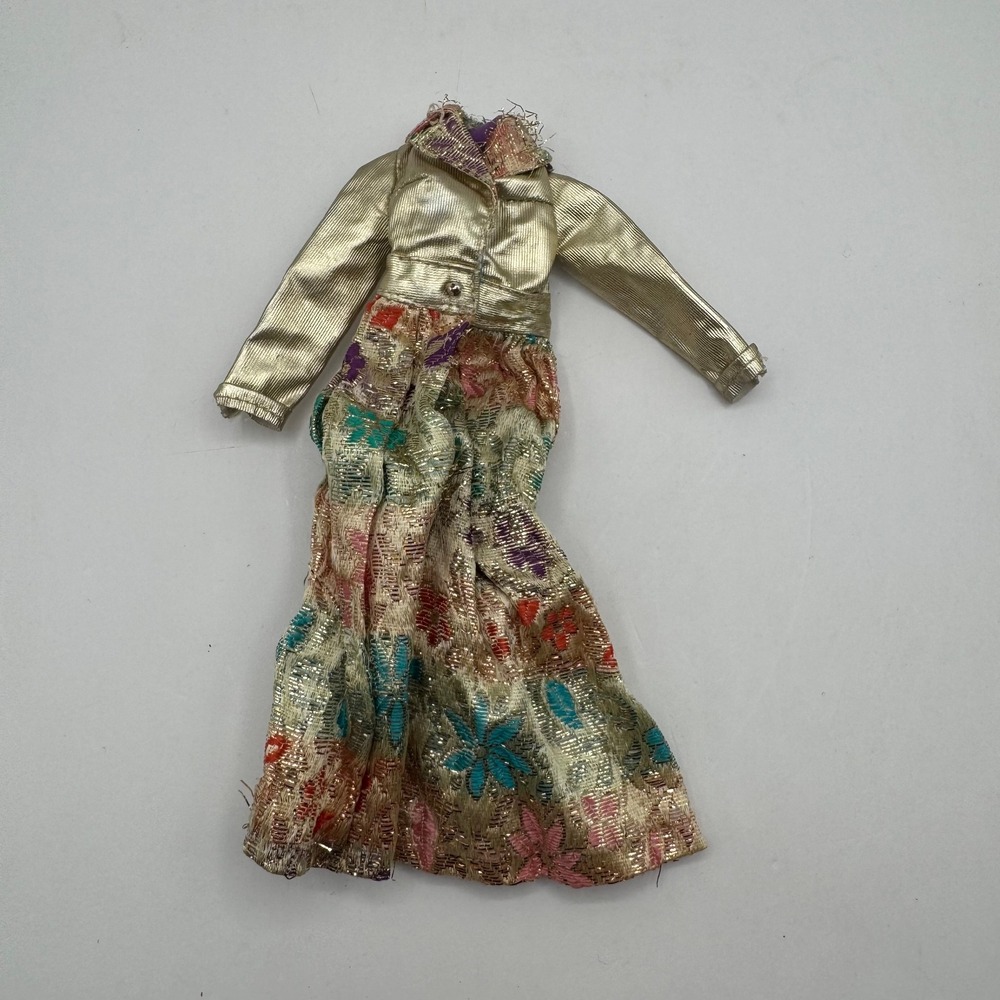 Barbie Doll Silver Blues‎ Maxi Coat Vintage Floral Brocade Metallic 1972 3357
